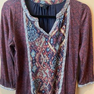 Lucky Brand Burgundy Patterned Peasant Top